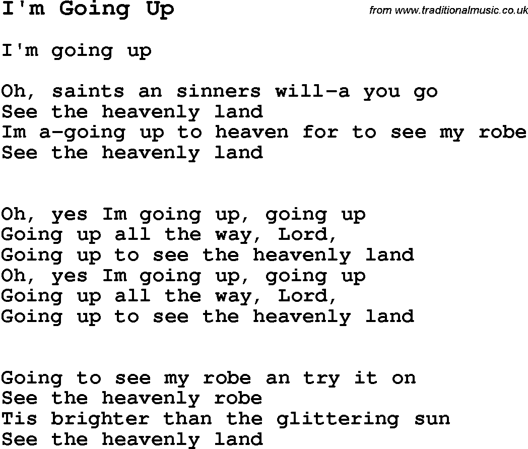Negro Spiritual Song Lyrics for I'm Going Up