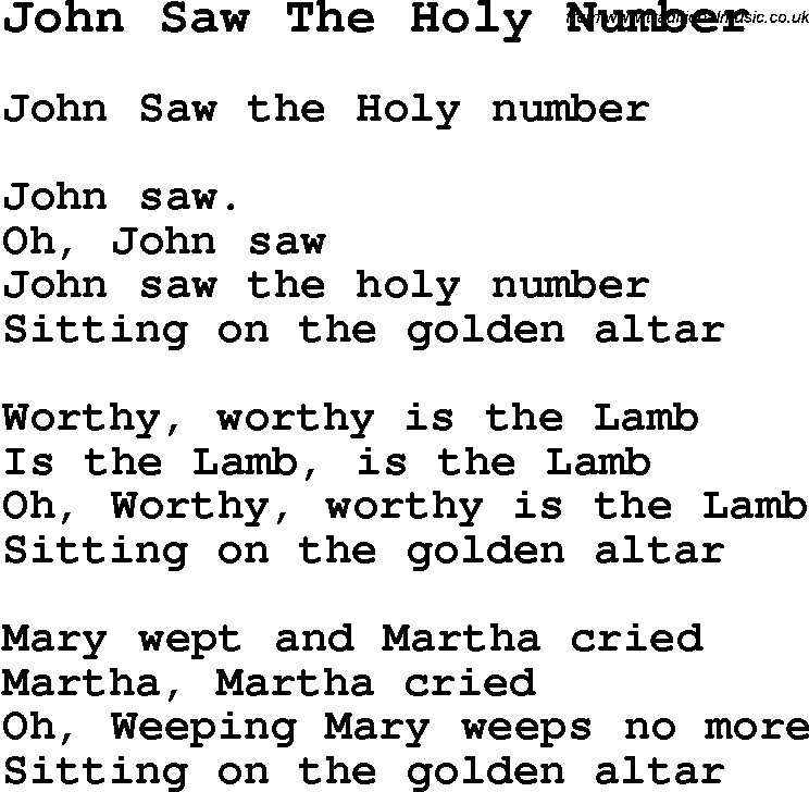 Negro Spiritual Song Lyrics for John Saw The Holy Number