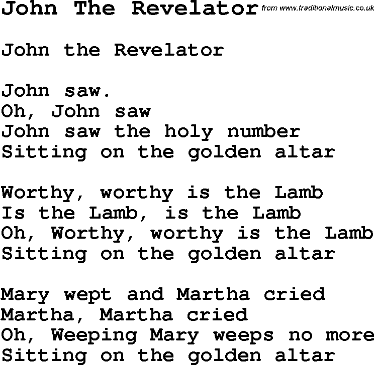 Negro Spiritual Song Lyrics for John The Revelator