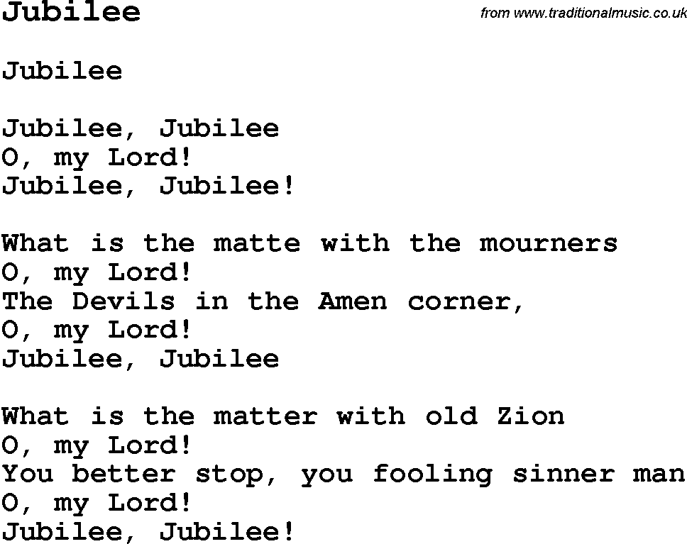 Negro Spiritual Song Lyrics for Jubilee