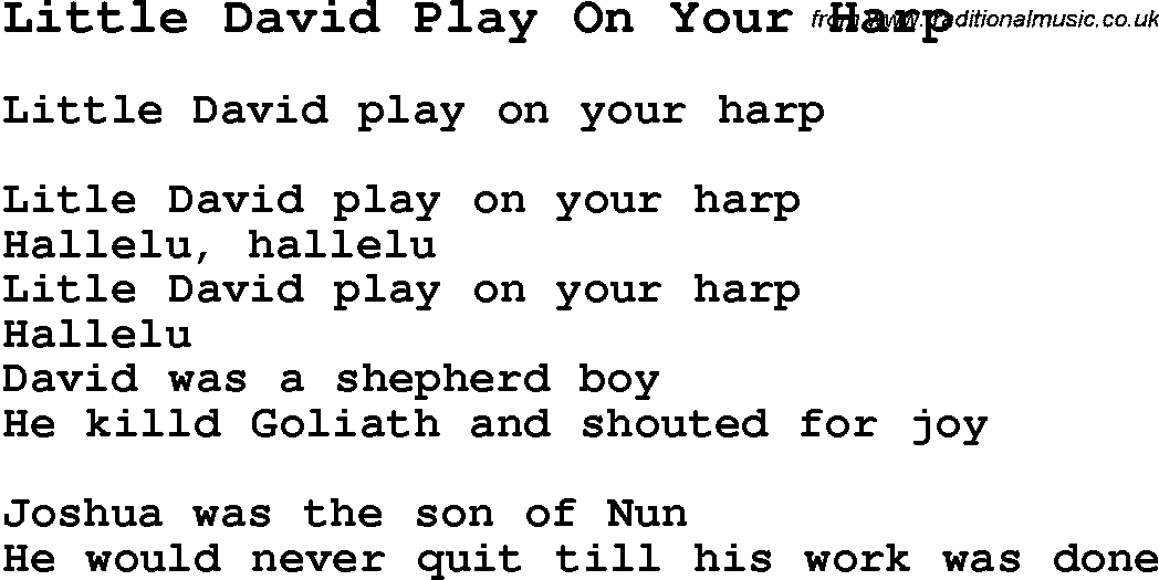 Negro Spiritual Song Lyrics for Little David Play On Your Harp