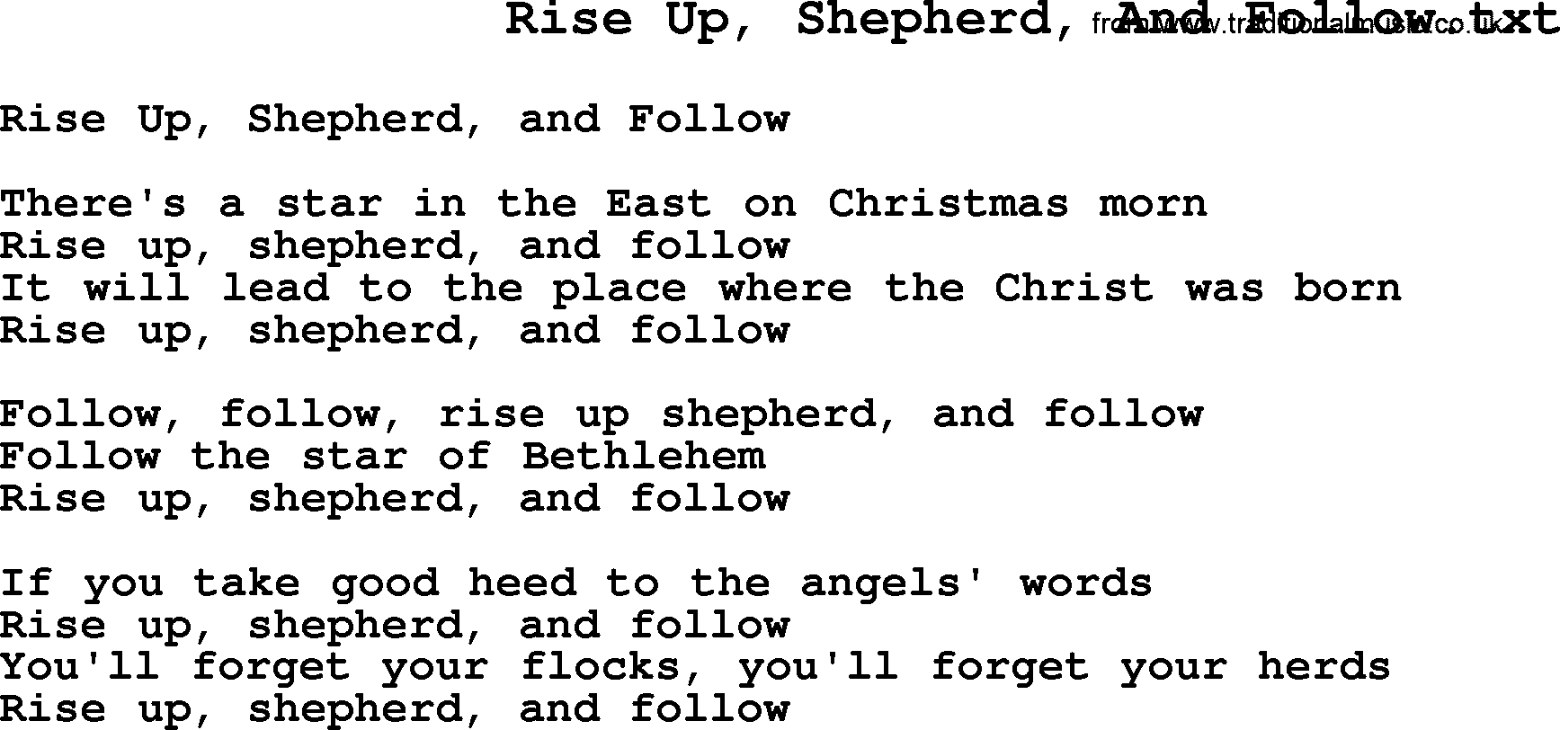 Negro Spiritual Song Lyrics for Rise Up, Shepherd, And Follow