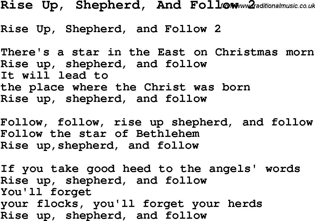 Negro Spiritual Song Lyrics for Rise Up, Shepherd, And Follow 2