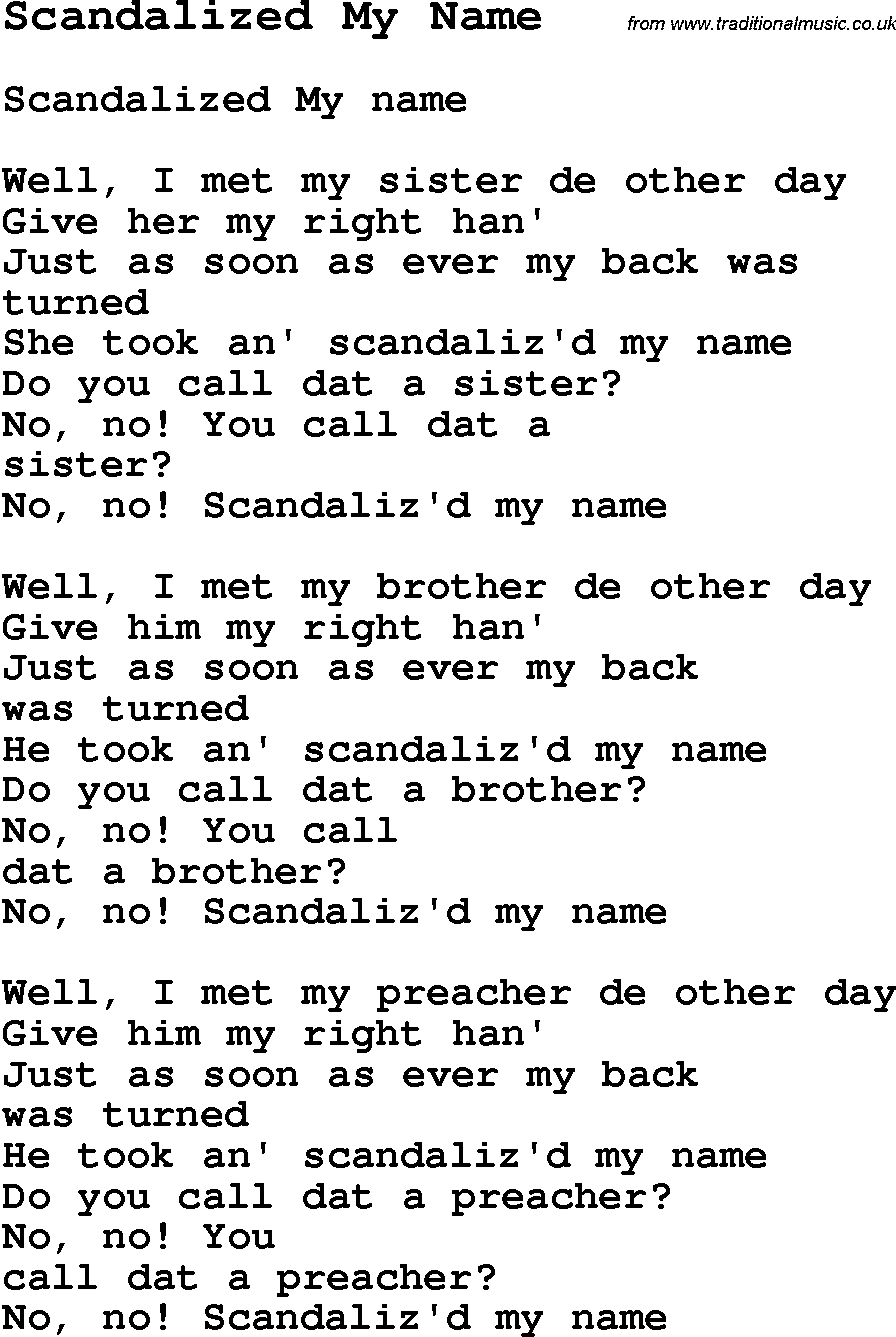 Negro Spiritual Song Lyrics for Scandalized My Name