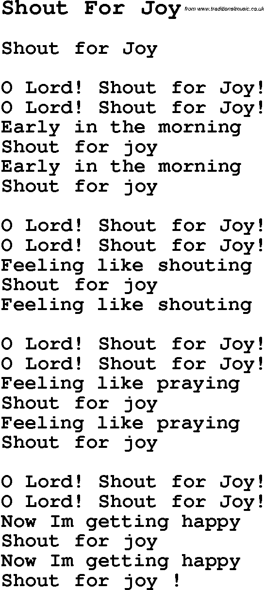 Negro Spiritual Song Lyrics for Shout For Joy