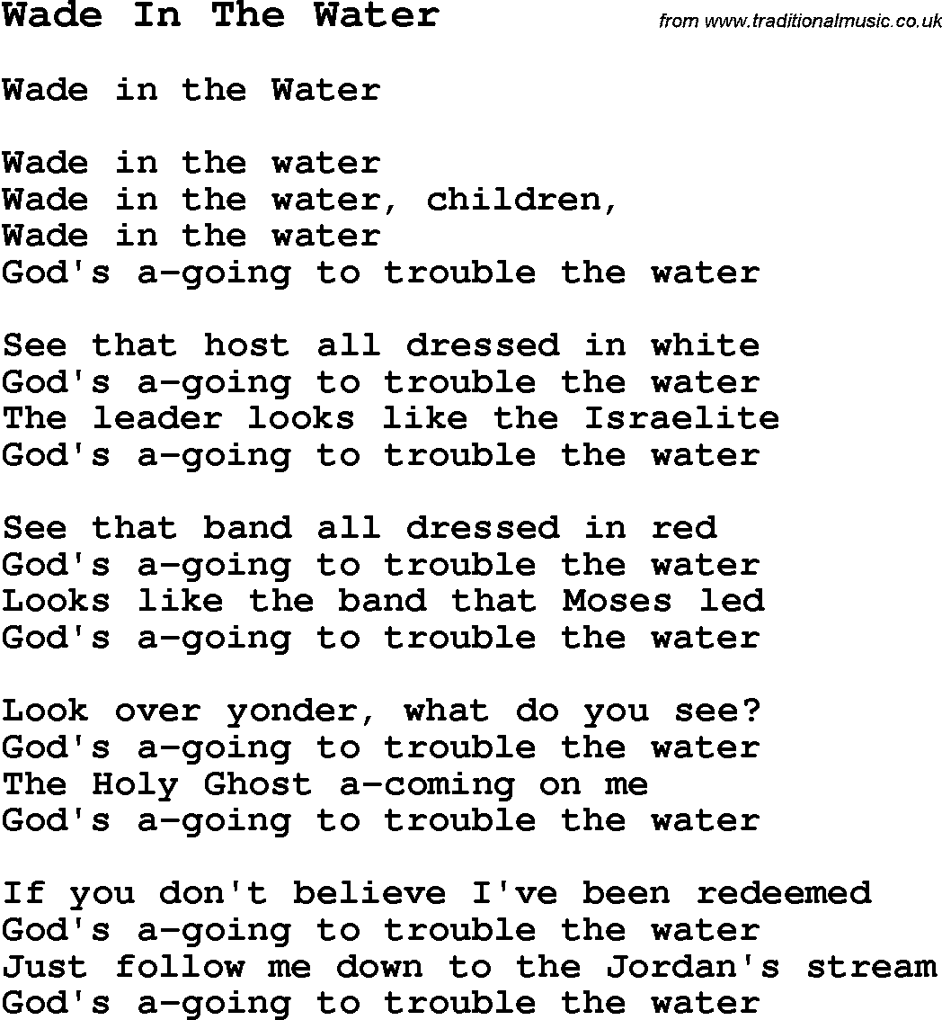 Negro Spiritual Song Lyrics for Wade In The Water