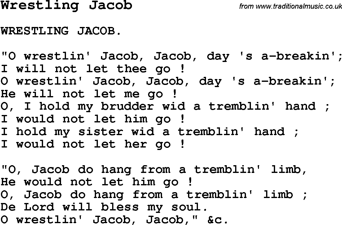 Negro Spiritual Song Lyrics for Wrestling Jacob