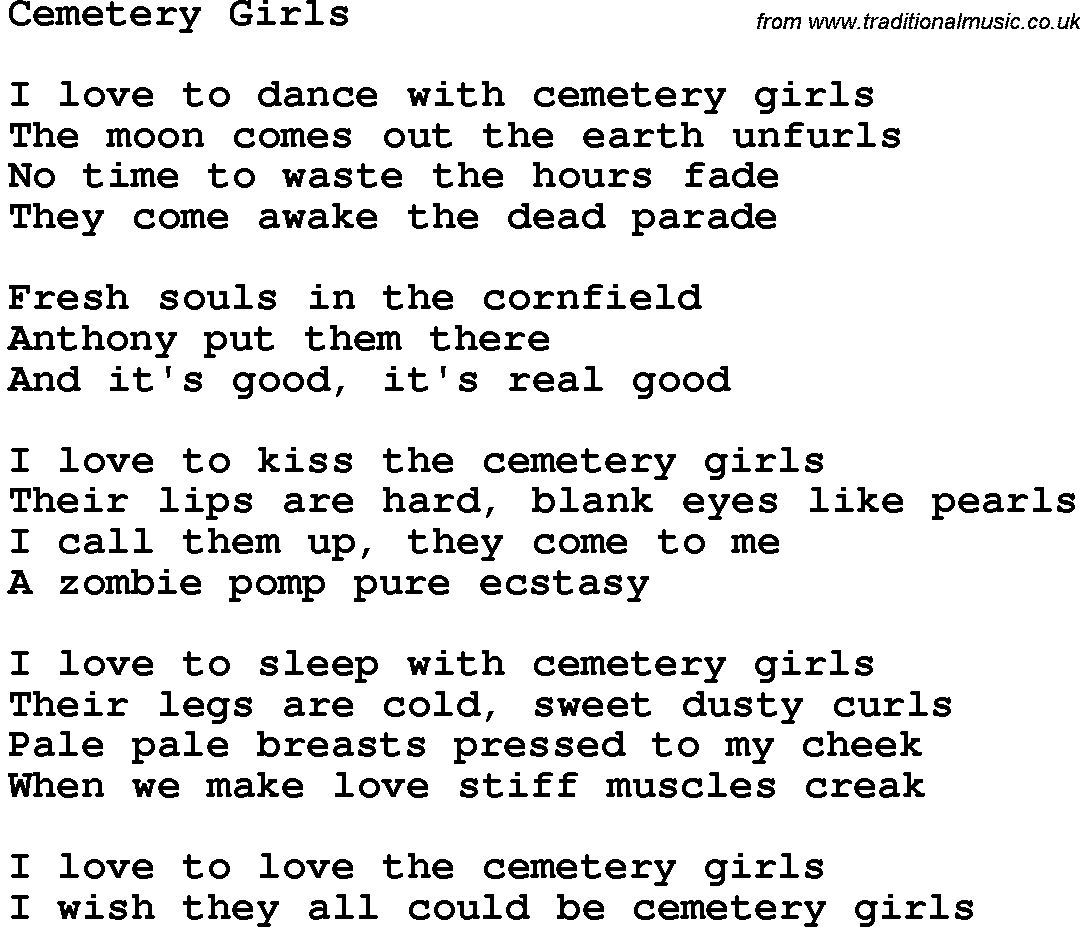 Novelty song: Cemetery Girls lyrics