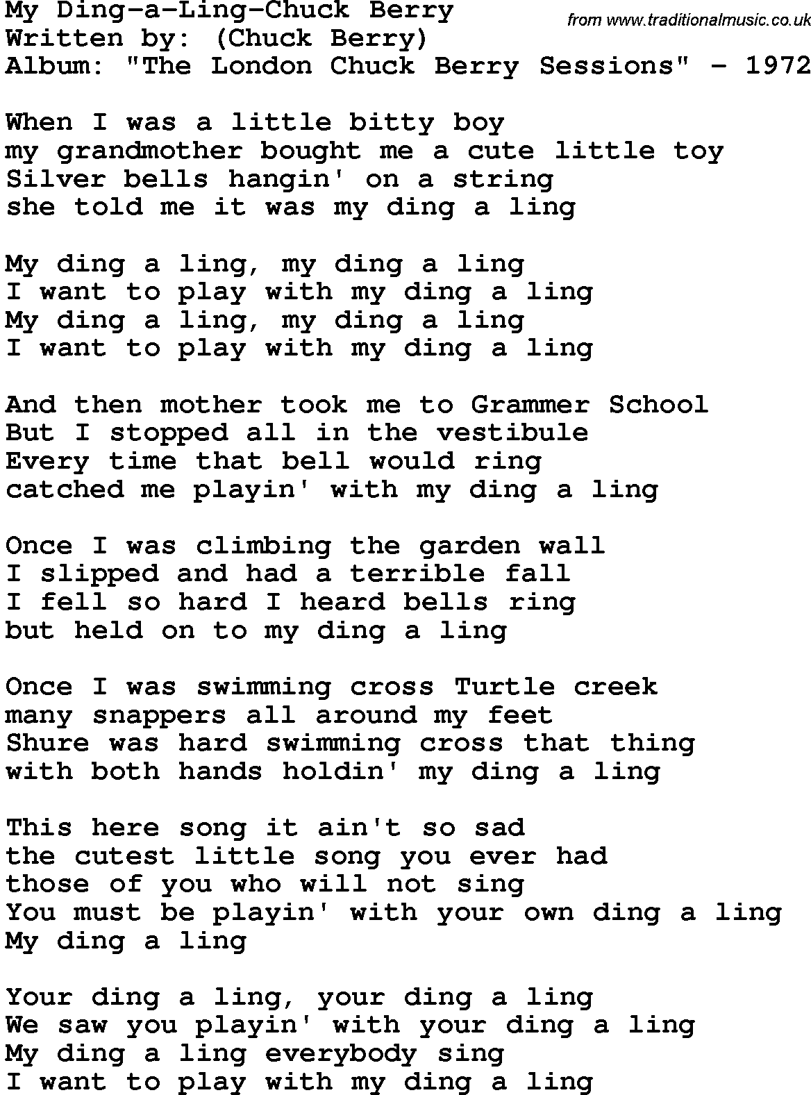 Novelty song: My Ding-A-Ling-Chuck Berry lyrics