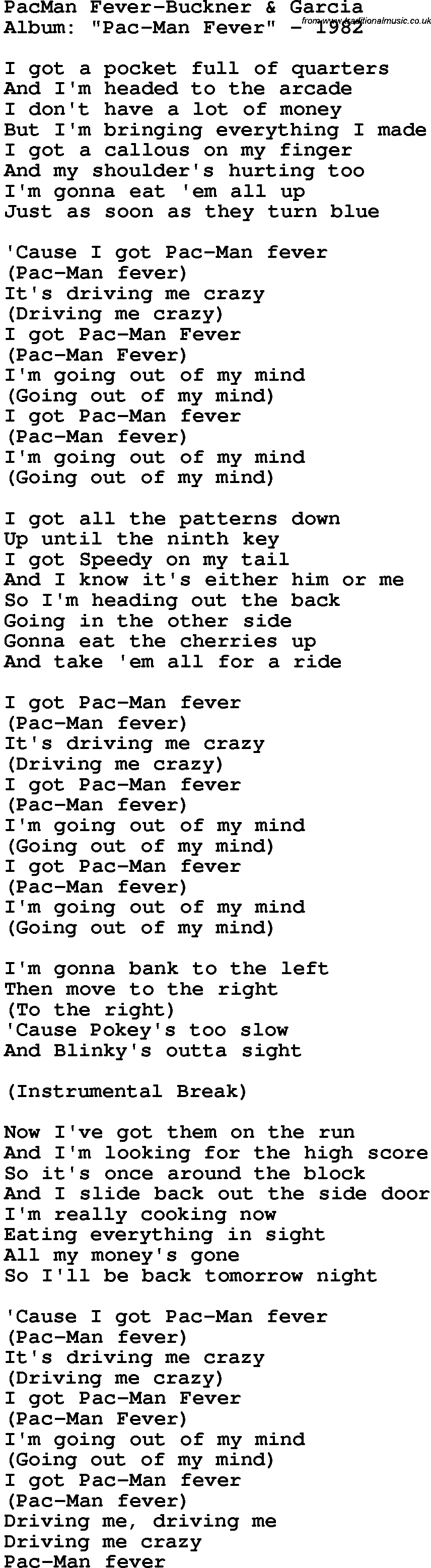 Novelty song: Pacman Fever-Buckner Garcia lyrics