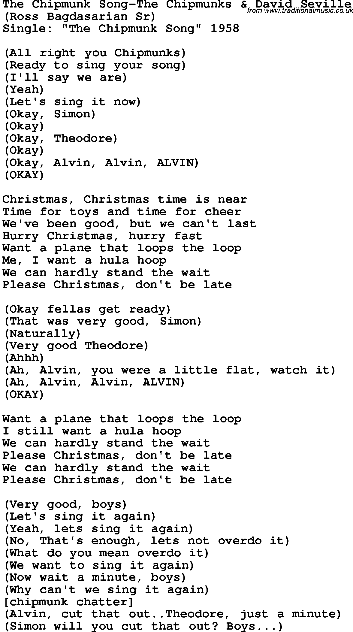 Chipmunk Christmas Song Lyrics - LyricsWalls