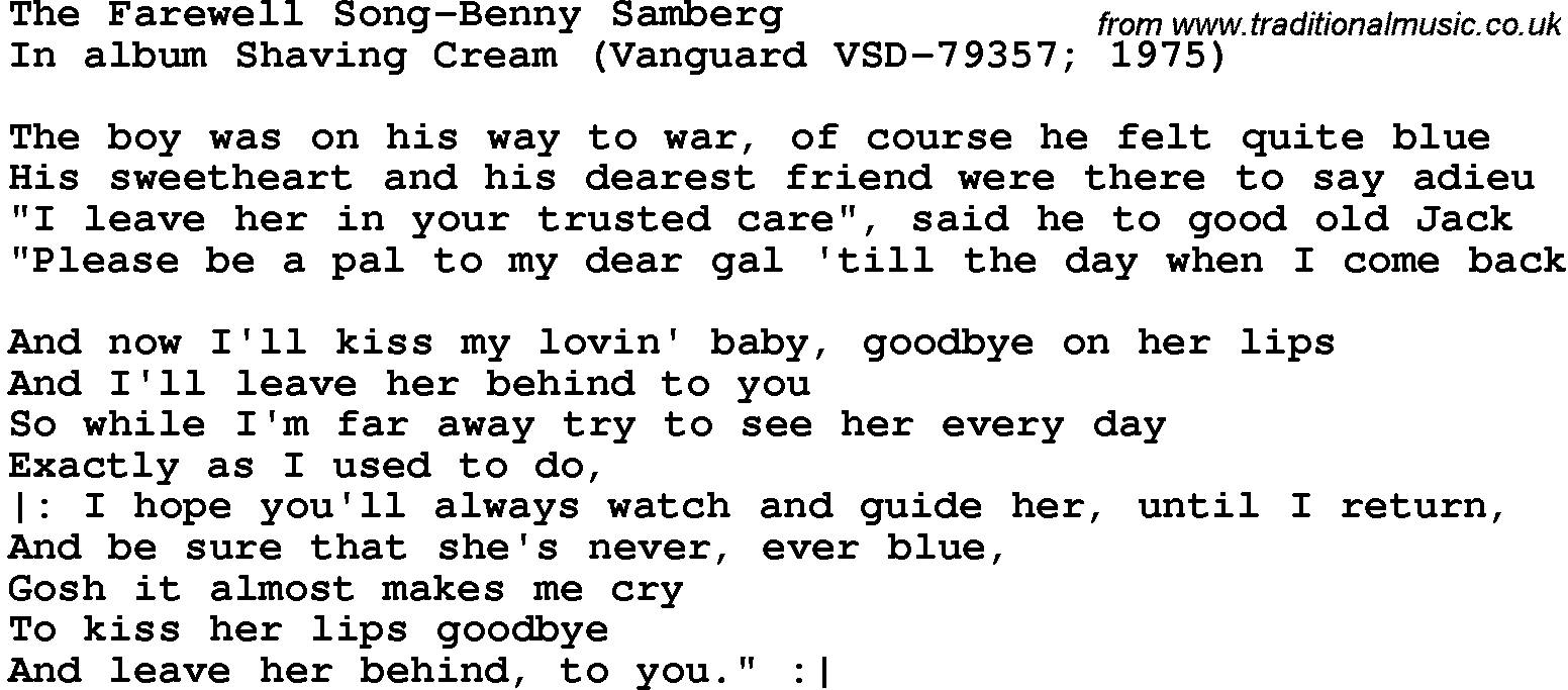 Novelty song: The Farewell Song-Benny Samberg lyrics