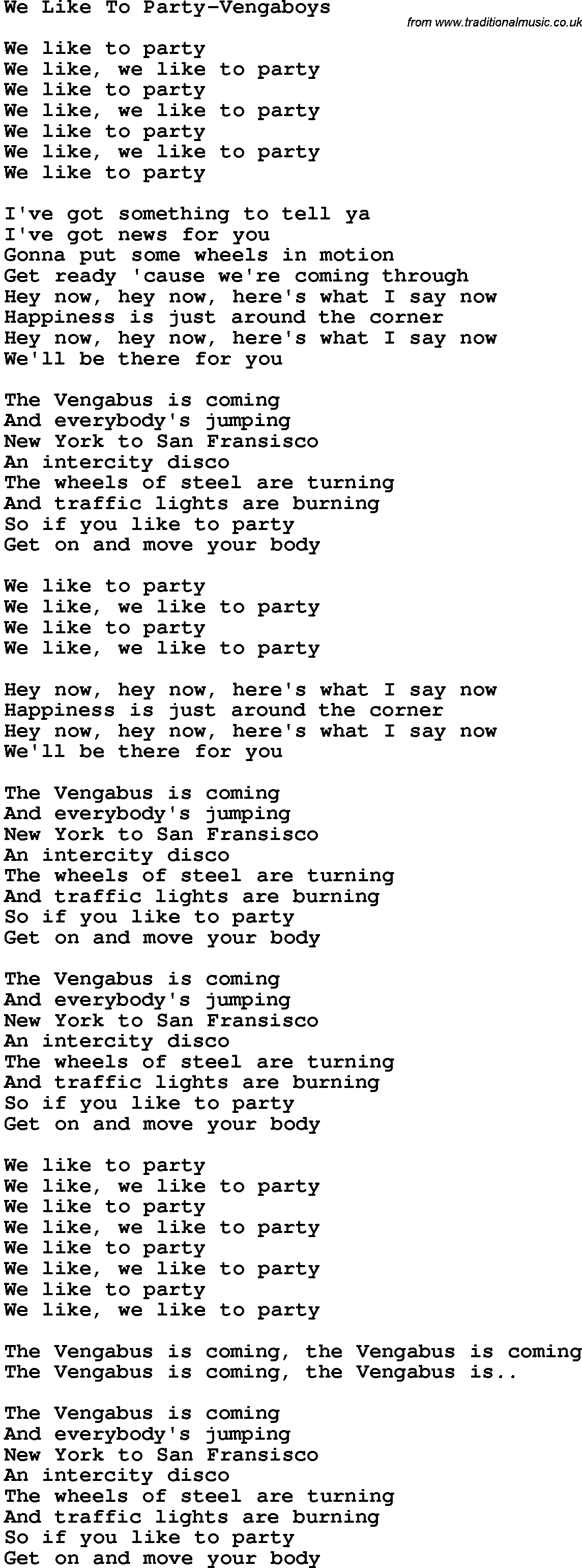 Novelty song: We Like To Party-Vengaboys lyrics