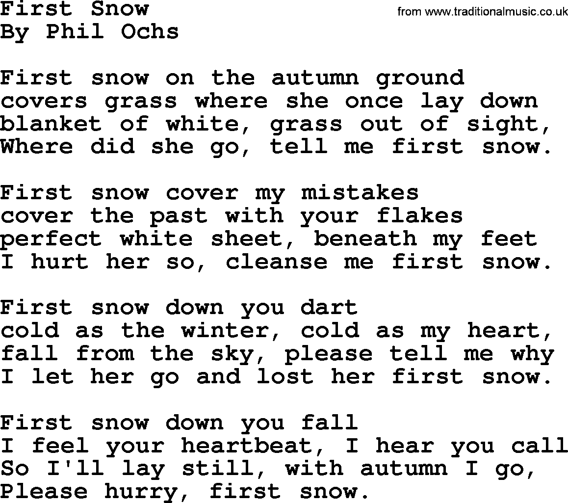 Phil Ochs song First Snow, lyrics