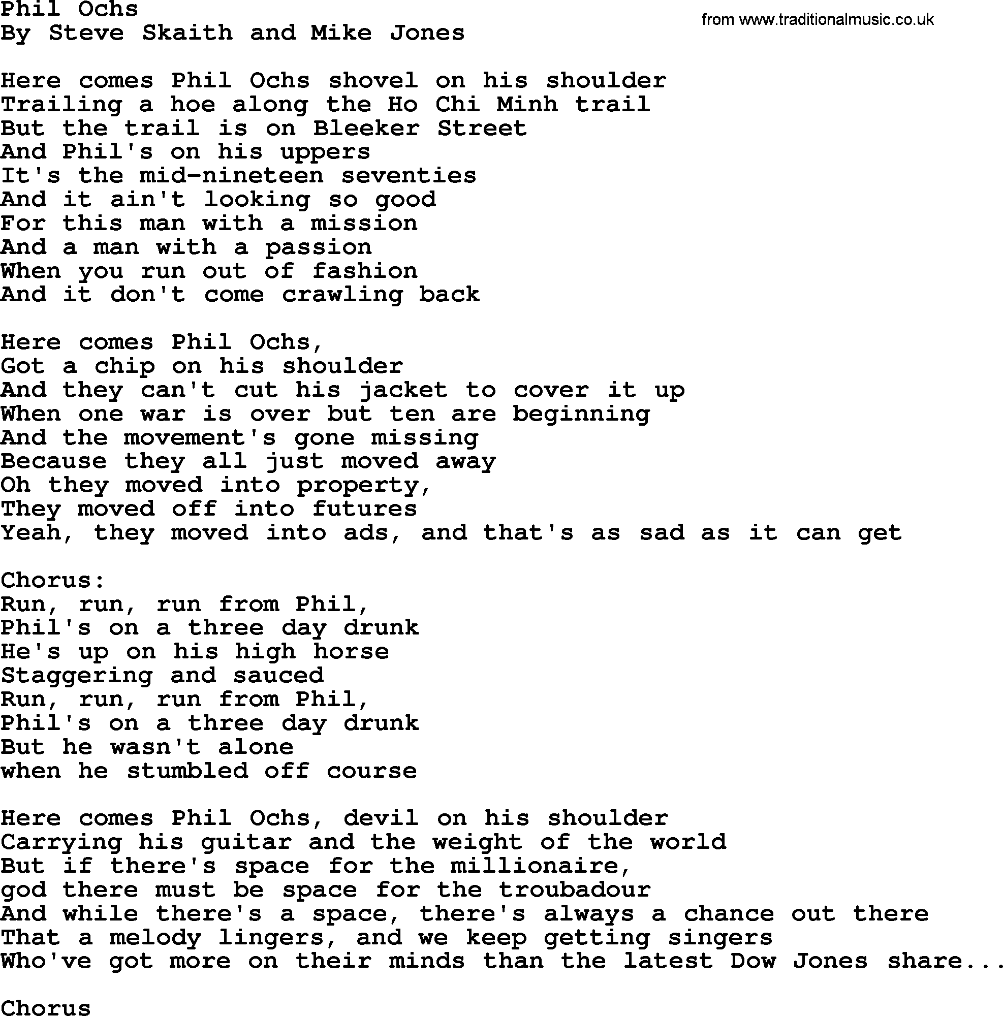 Phil Ochs song Phil Ochs, lyrics