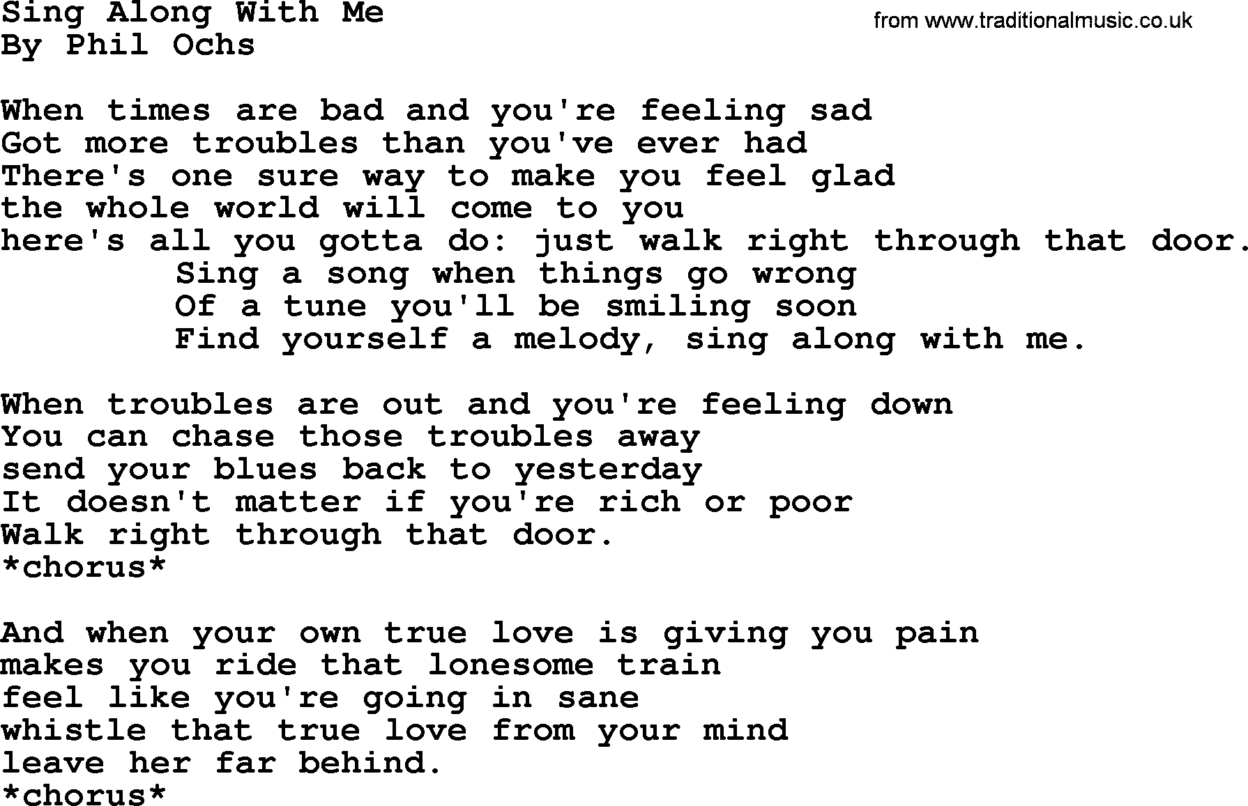 Phil Ochs song Sing Along With Me, lyrics
