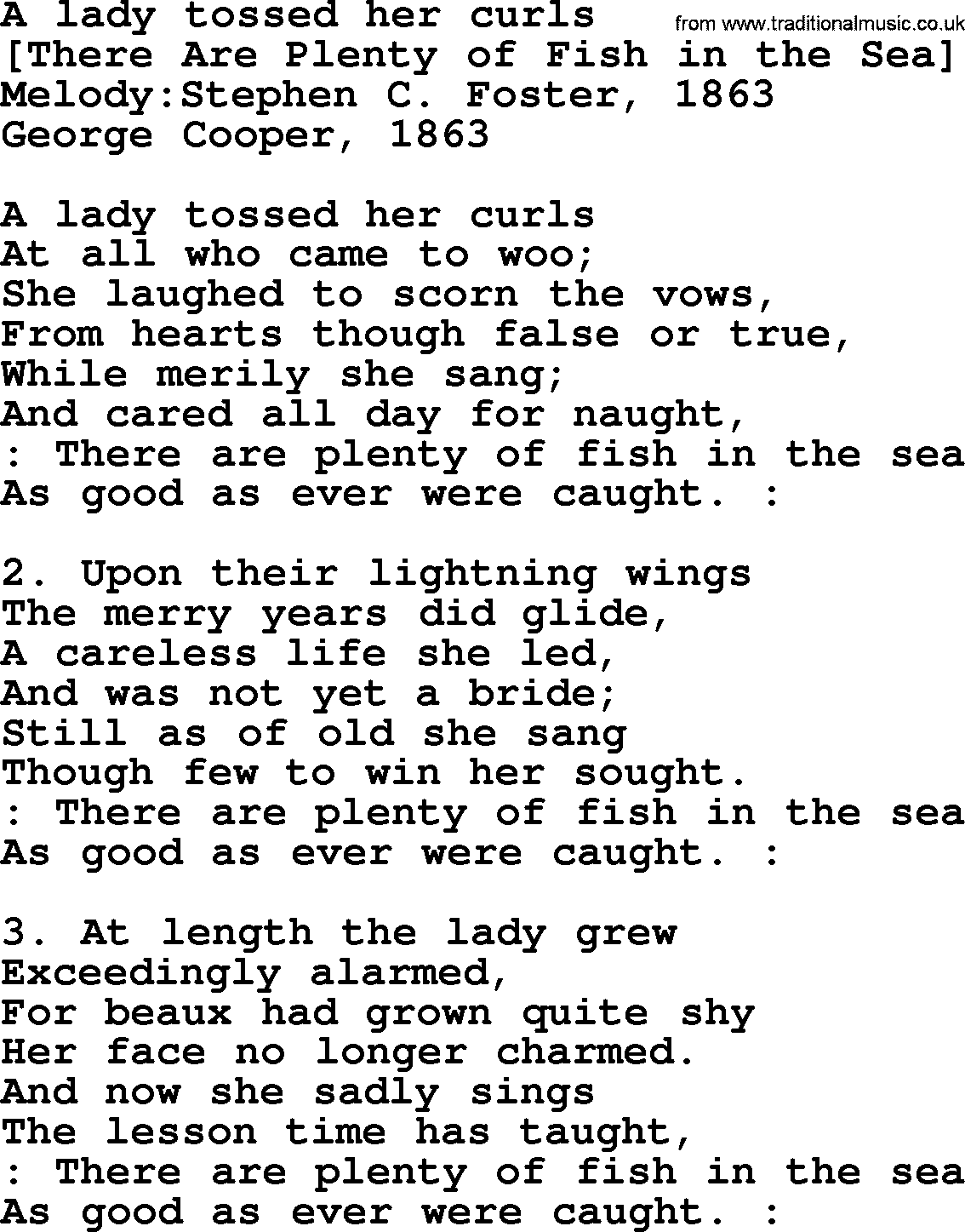 Old American Song: A Lady Tossed Her Curls, lyrics