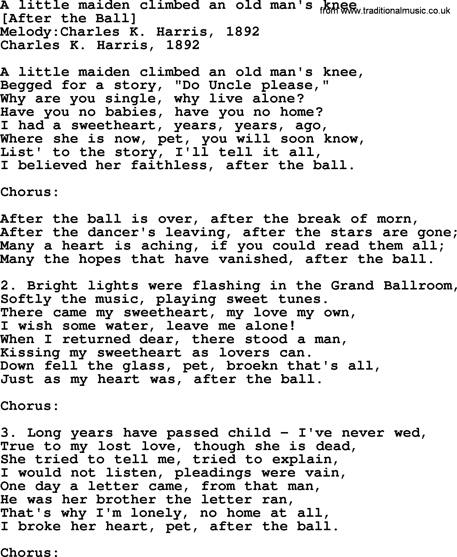 Old American Song: A Little Maiden Climbed An Old Man's Knee, lyrics