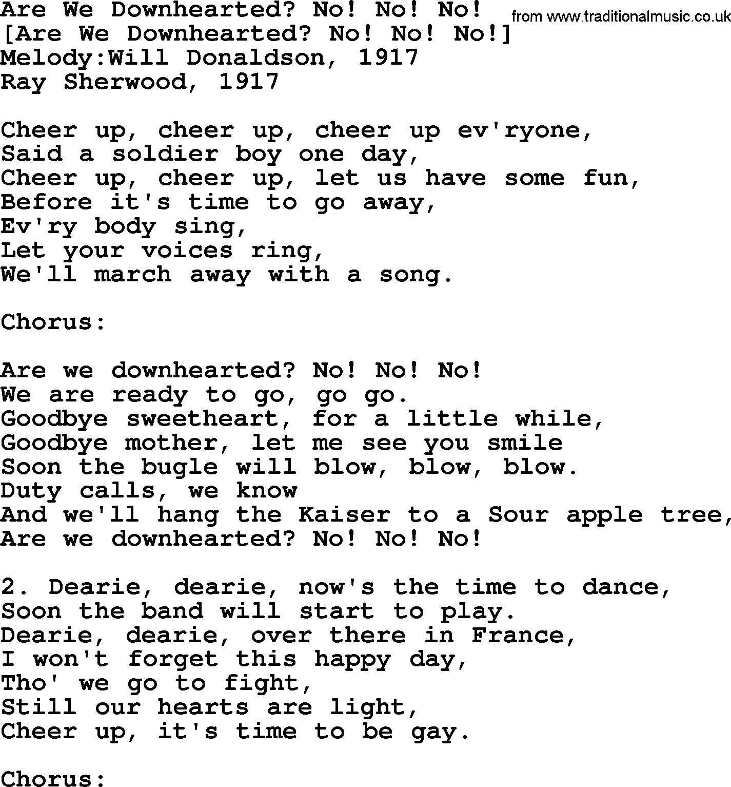 Old American Song: Are We Downhearted No! No! No!, lyrics