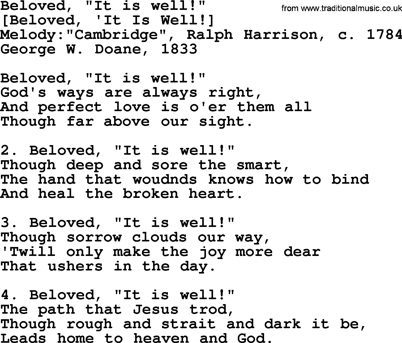 Old American Song: Beloved, It Is Well!, lyrics