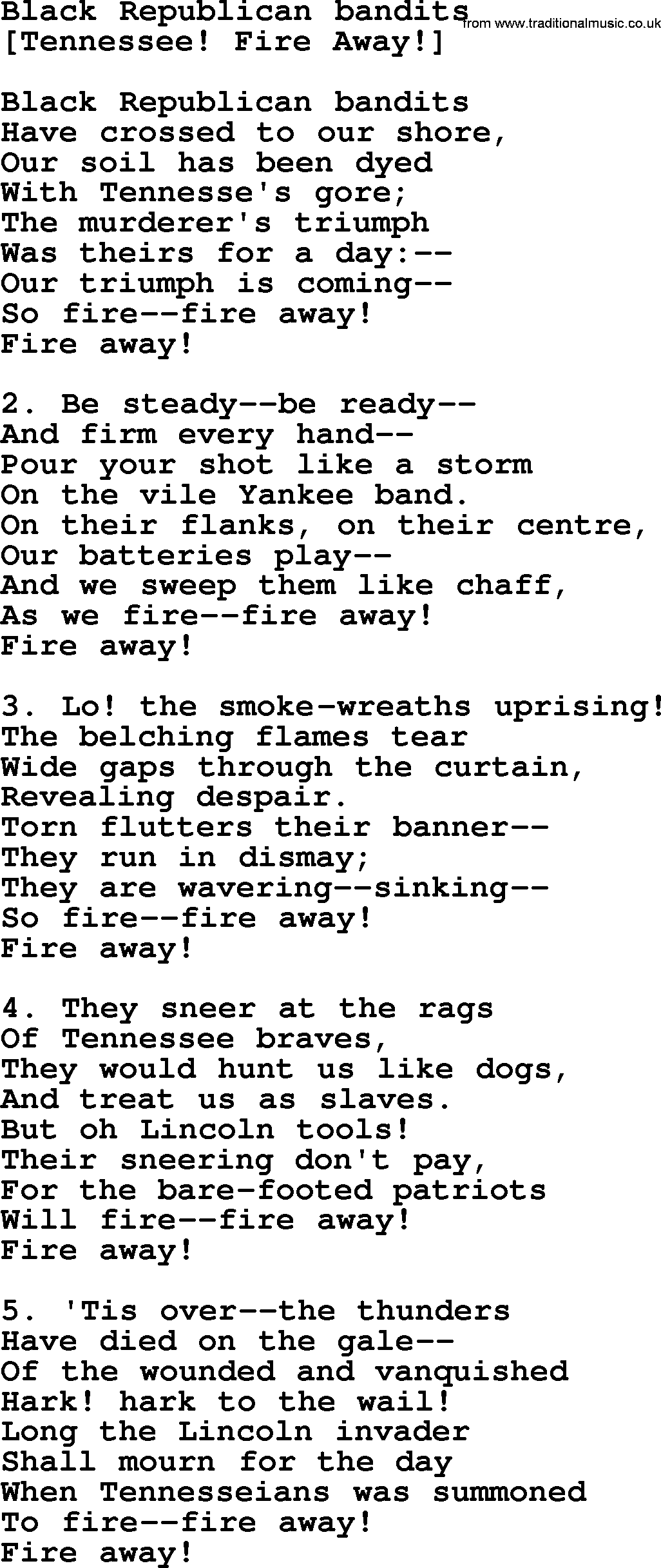 Old American Song: Black Republican Bandits, lyrics