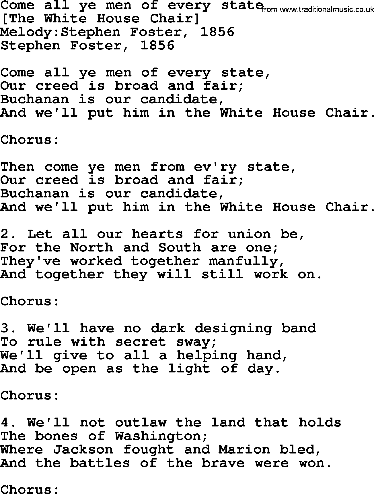 Old American Song: Come All Ye Men Of Every State, lyrics