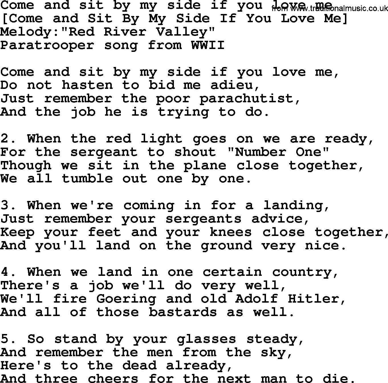 Old American Song: Come And Sit By My Side If You Love Me, lyrics
