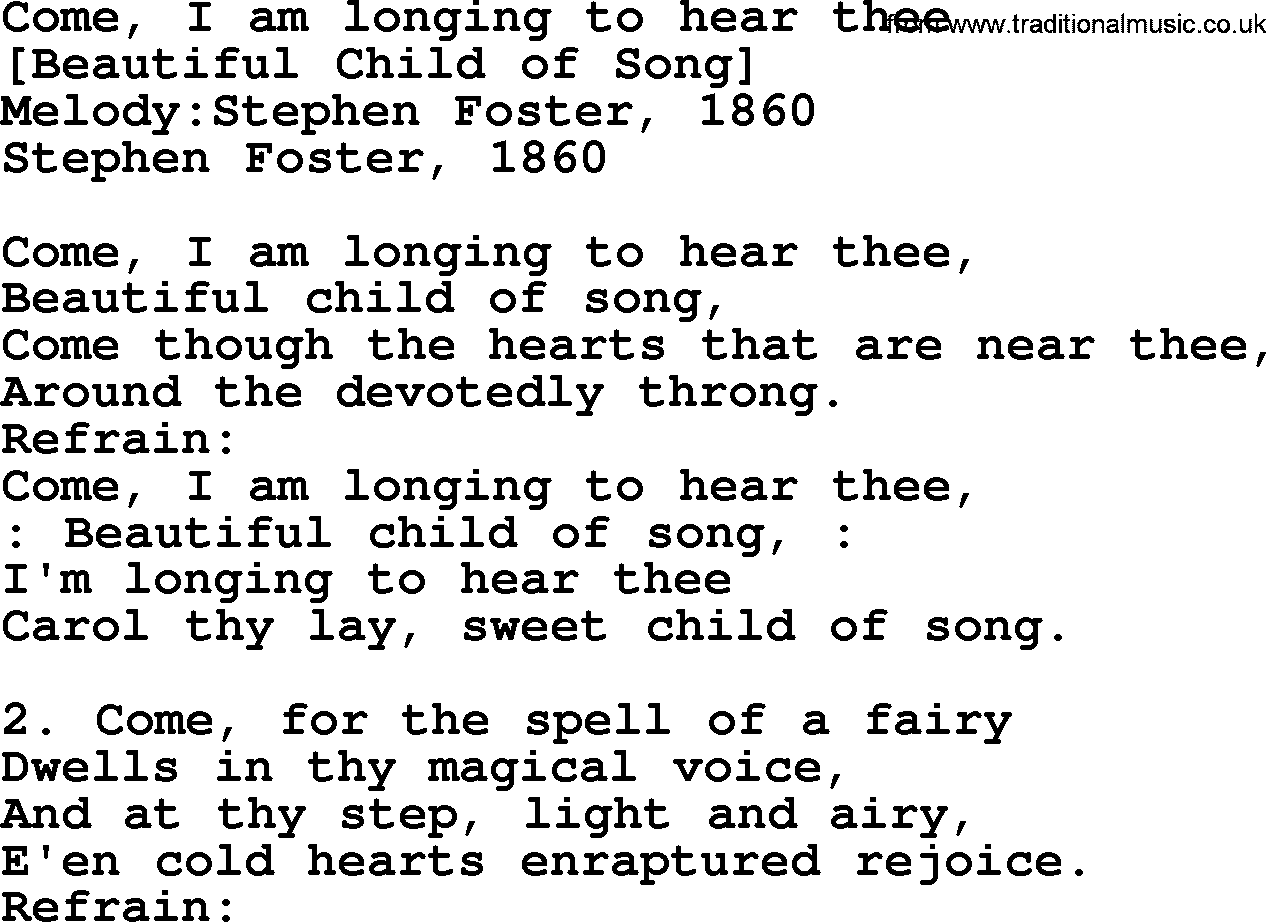 Old American Song: Come, I Am Longing To Hear Thee, lyrics
