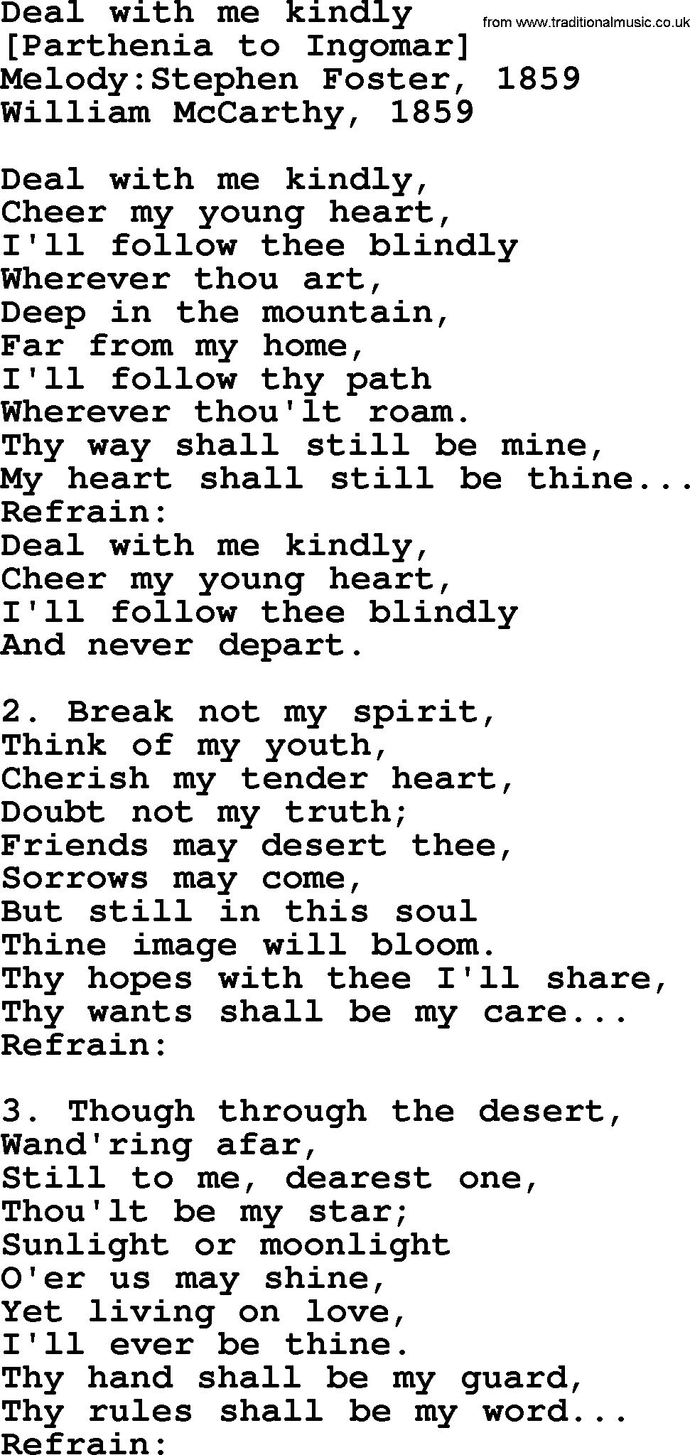 Old American Song: Deal With Me Kindly, lyrics