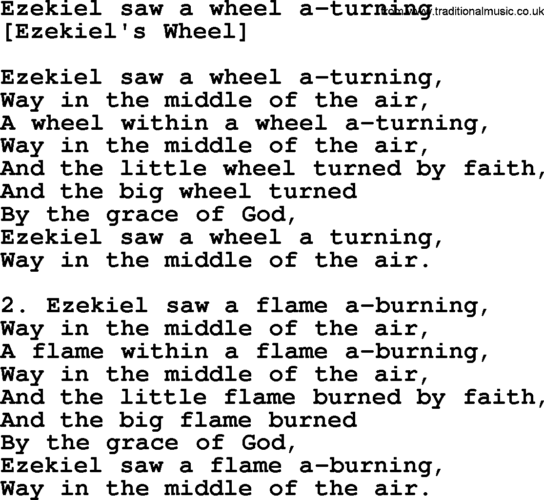 Old American Song: Ezekiel Saw A Wheel A-Turning, lyrics