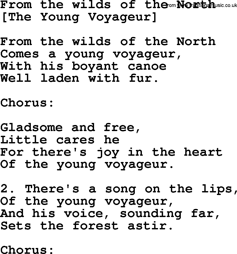 Old American Song: From The Wilds Of The North, lyrics