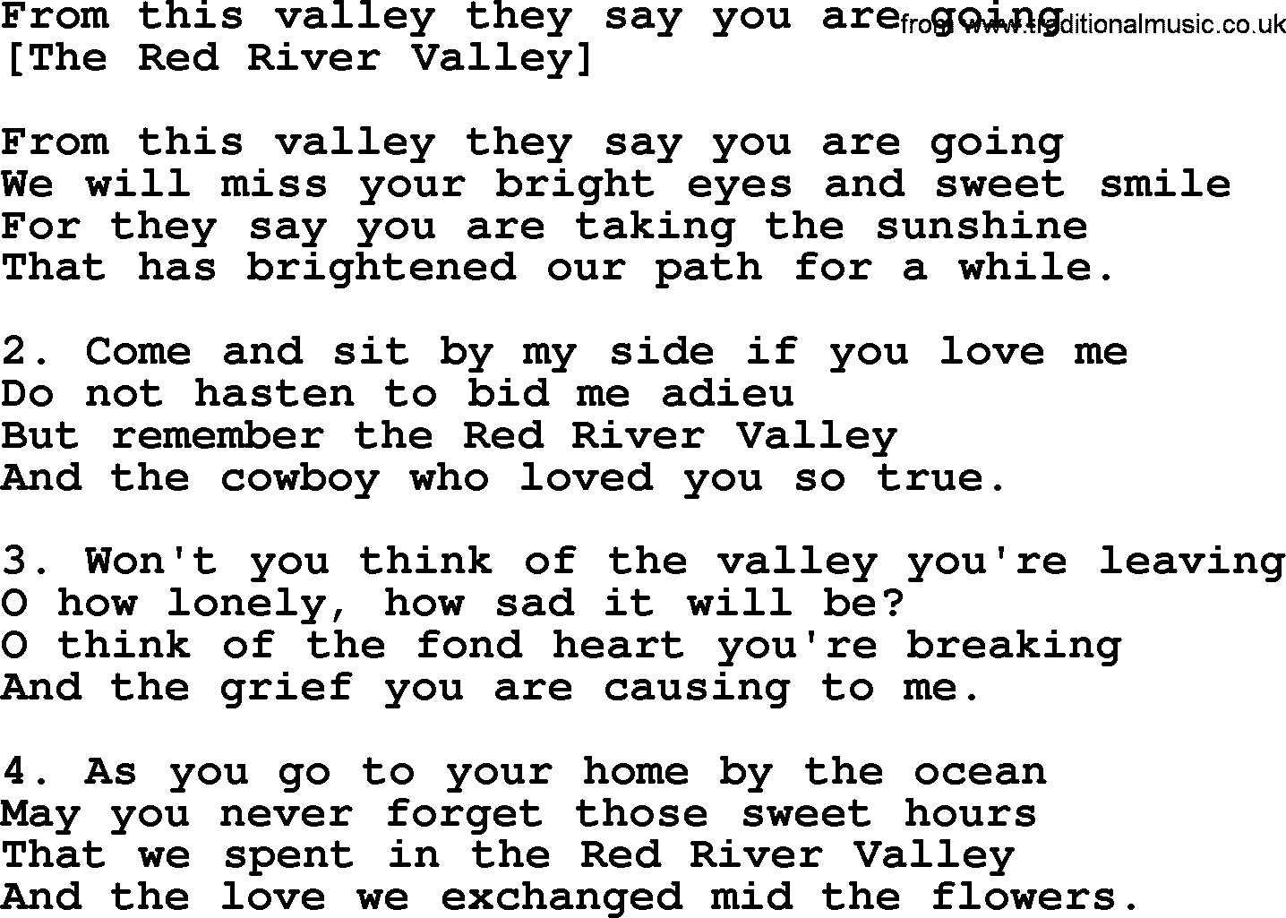 Old American Song: From This Valley They Say You Are Going, lyrics