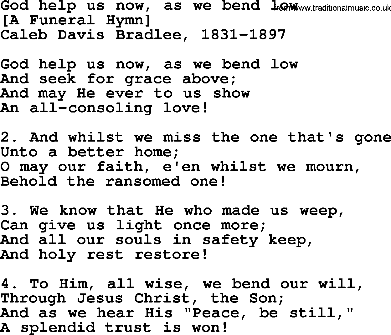 Old American Song: God Help Us Now, As We Bend Low, lyrics