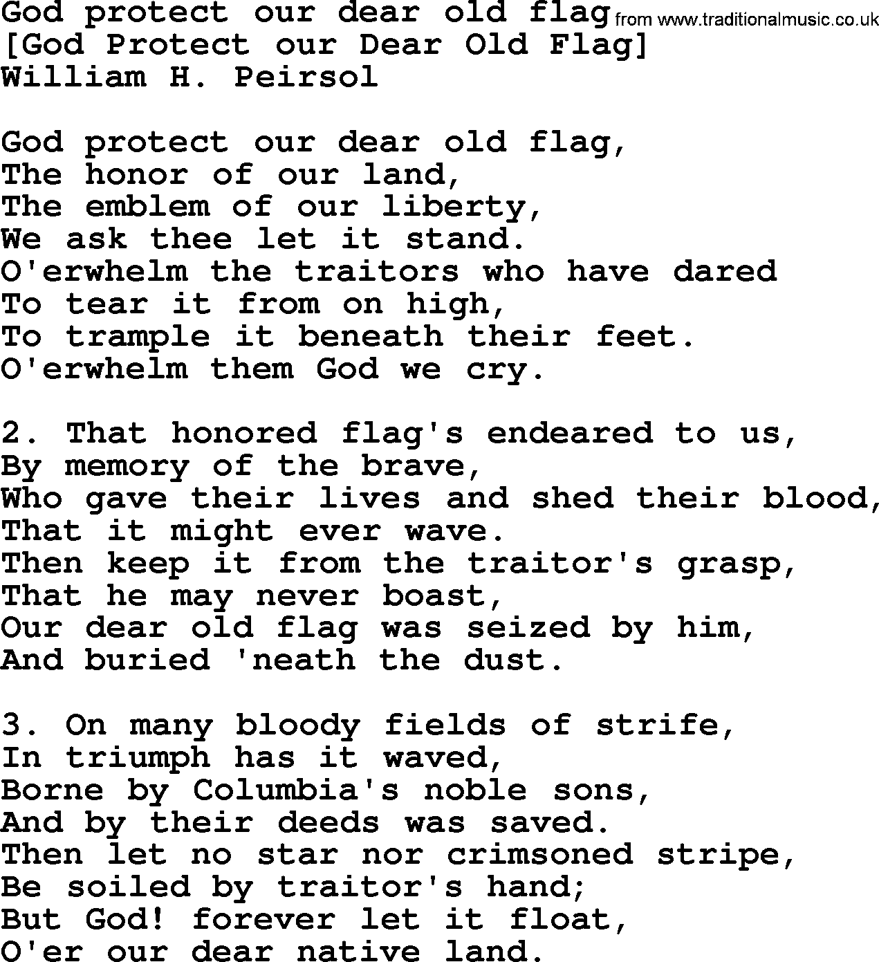 Old American Song: God Protect Our Dear Old Flag, lyrics