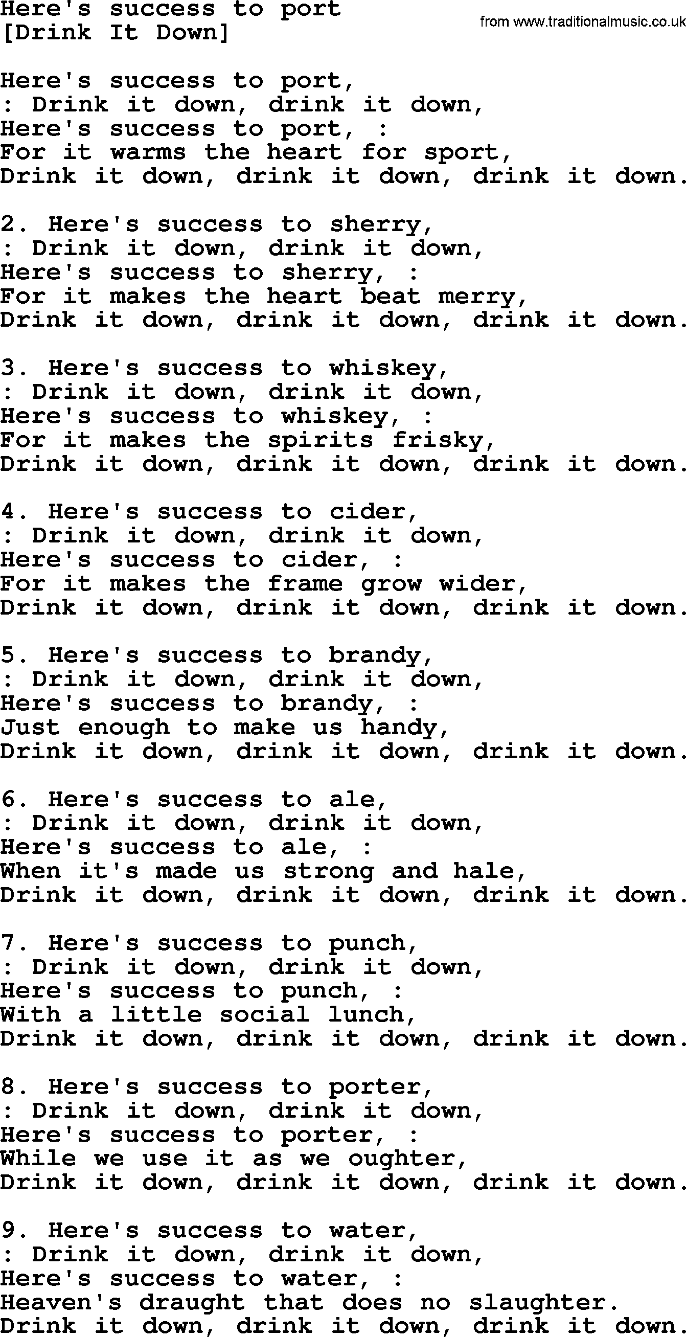 Old American Song: Here's Success To Port, lyrics