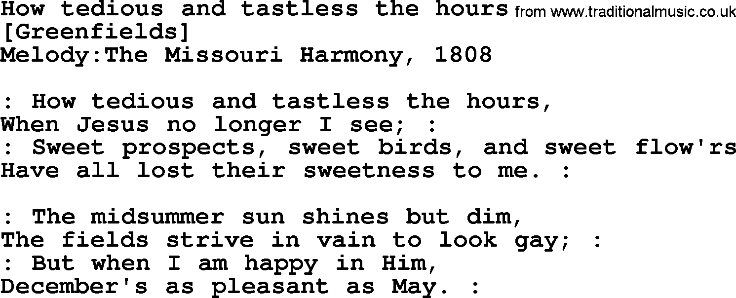 Old American Song: How Tedious And Tastless The Hours, lyrics
