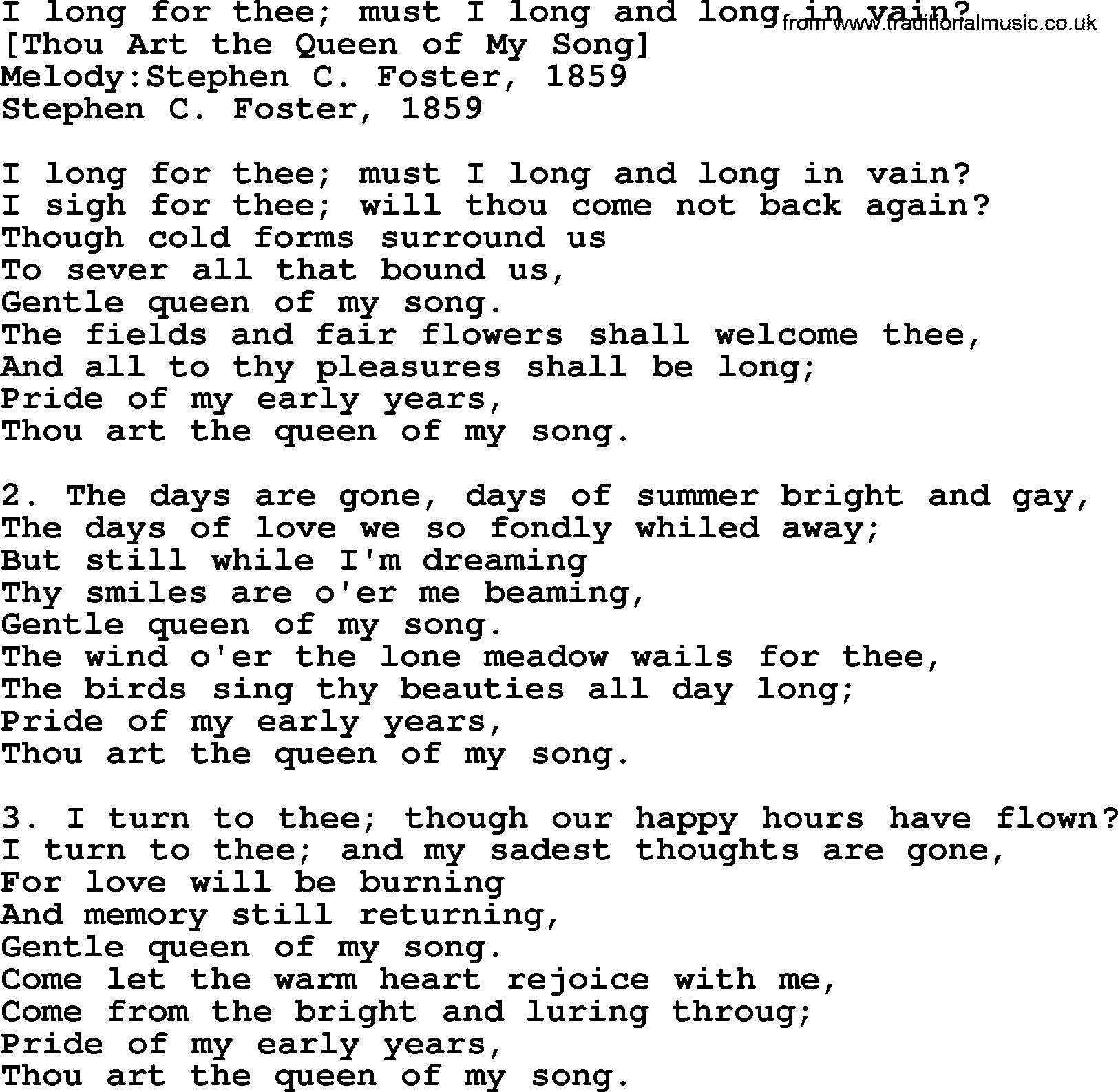Old American Song: I Long For Thee; Must I Long And Long In Vain, lyrics