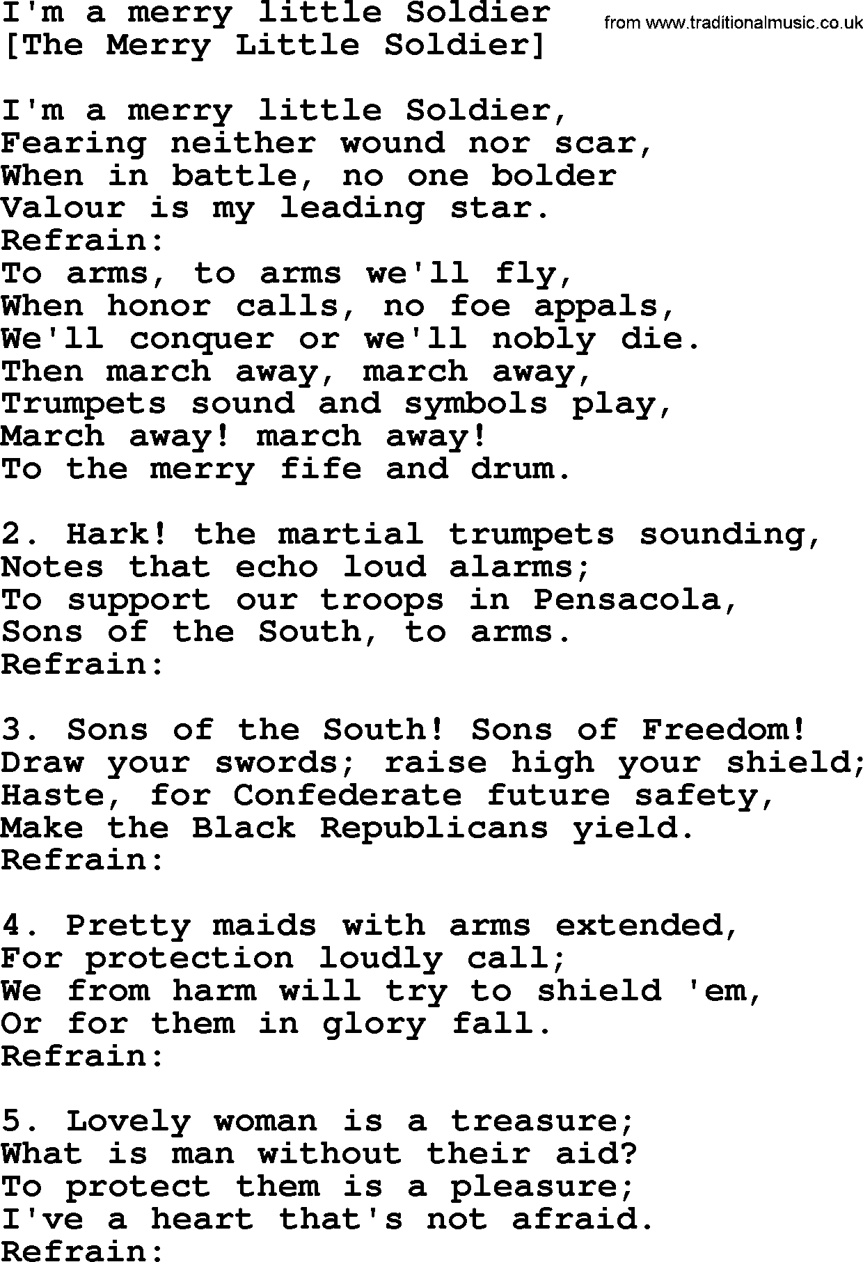 Old American Song: I'm A Merry Little Soldier, lyrics