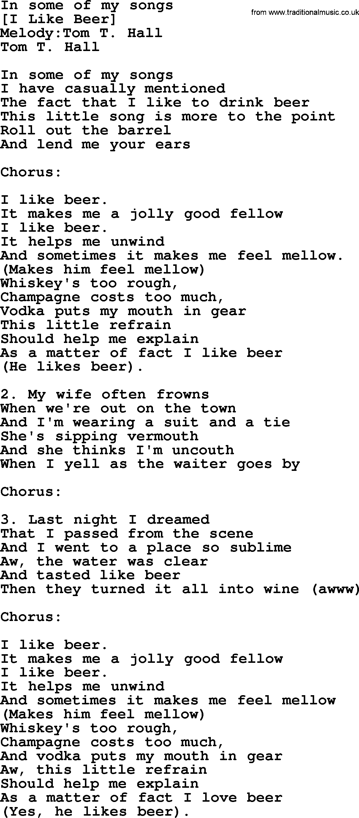 Old American Song: In Some Of My Songs, lyrics