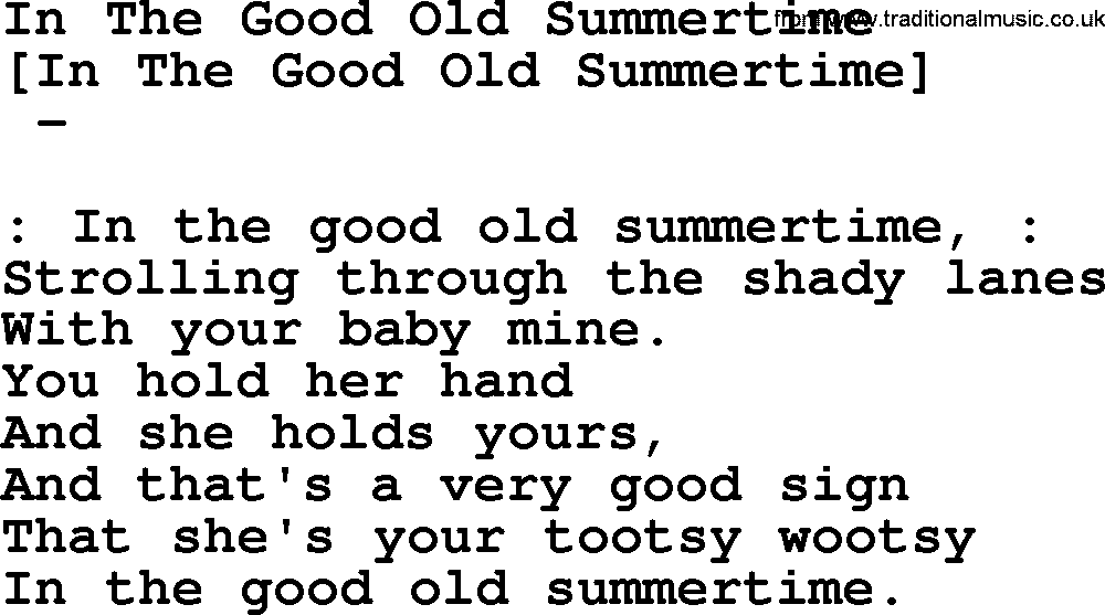Old American Song: In The Good Old Summertime, lyrics