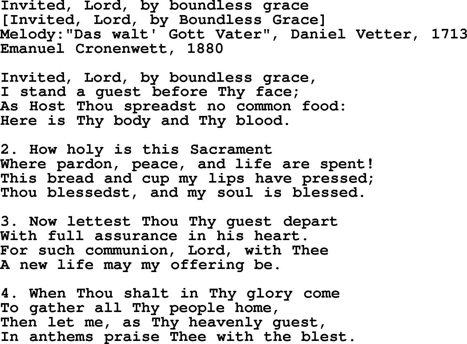 Old American Song: Invited, Lord, By Boundless Grace, lyrics