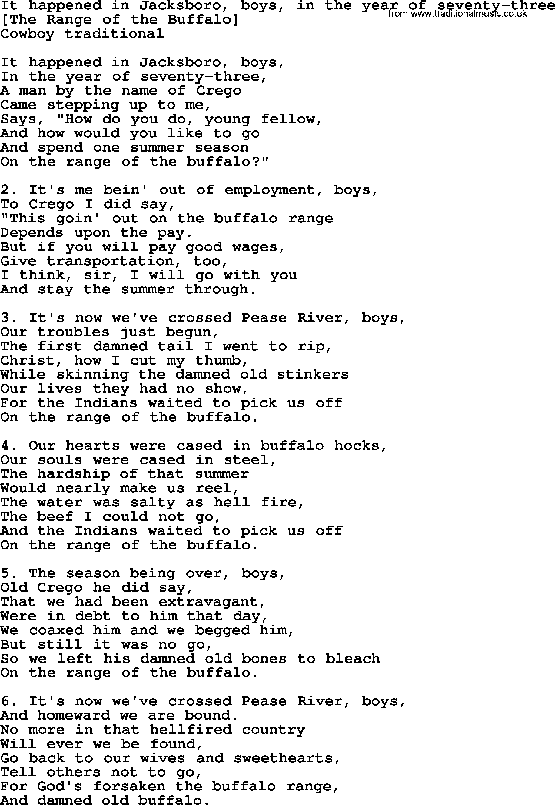 Old American Song: It Happened In Jacksboro, Boys, In The Year Of Seventy-Three, lyrics