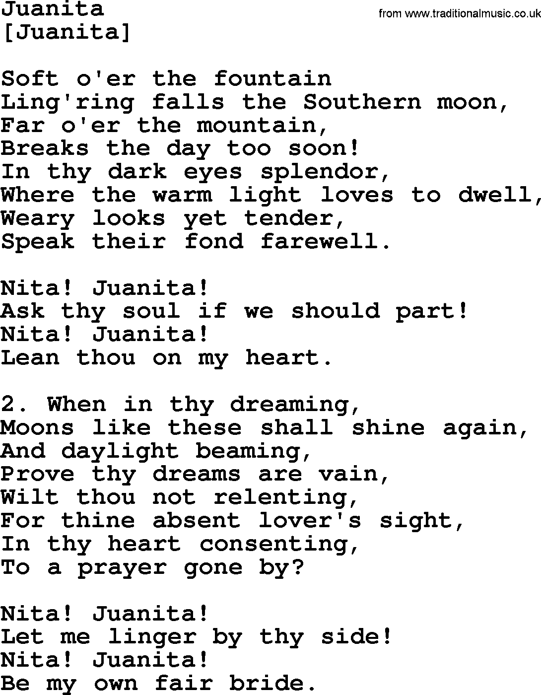 Old American Song: Juanita, lyrics