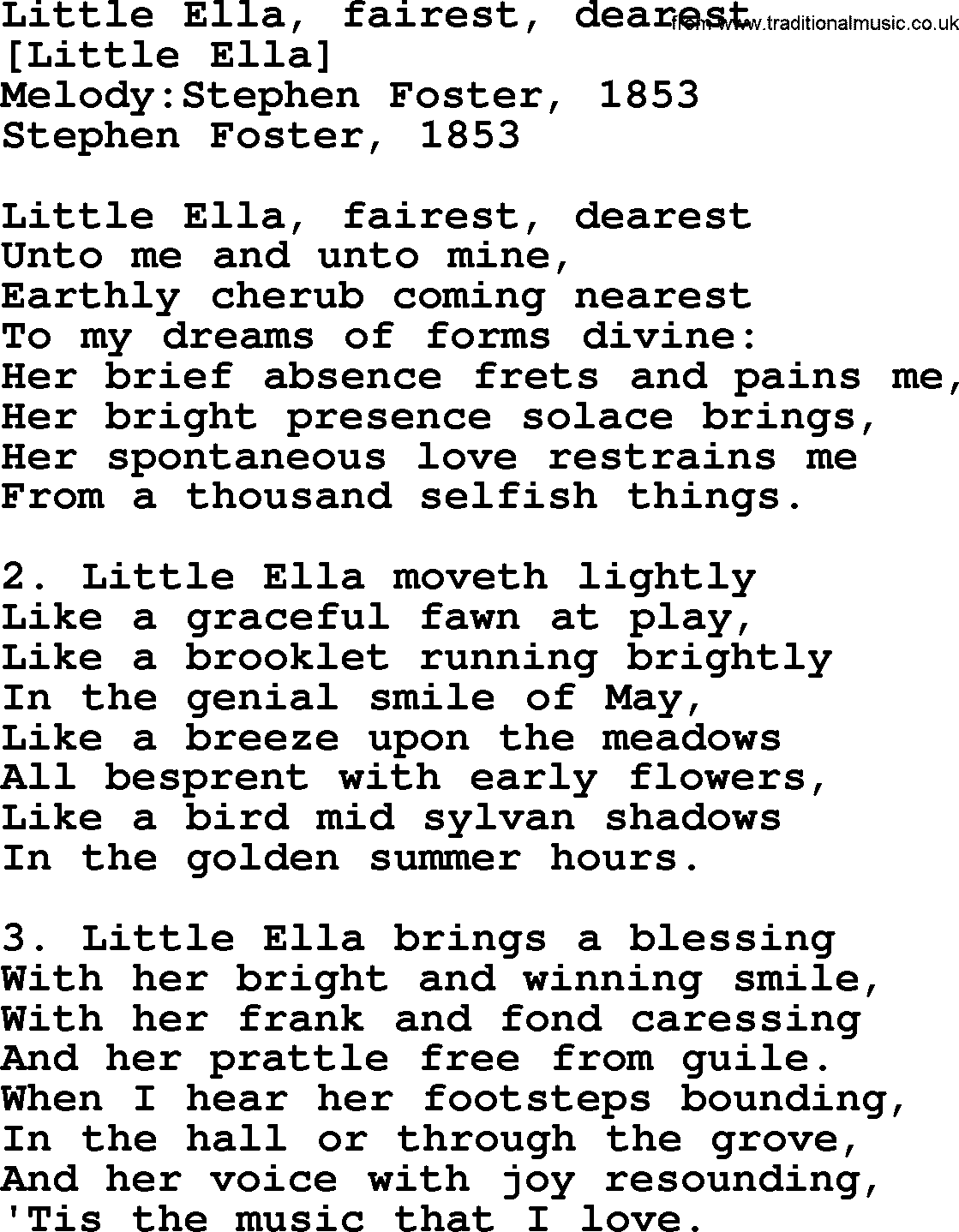 Old American Song: Little Ella, Fairest, Dearest, lyrics