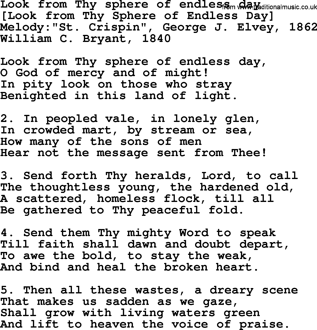 Old American Song: Look From Thy Sphere Of Endless Day, lyrics