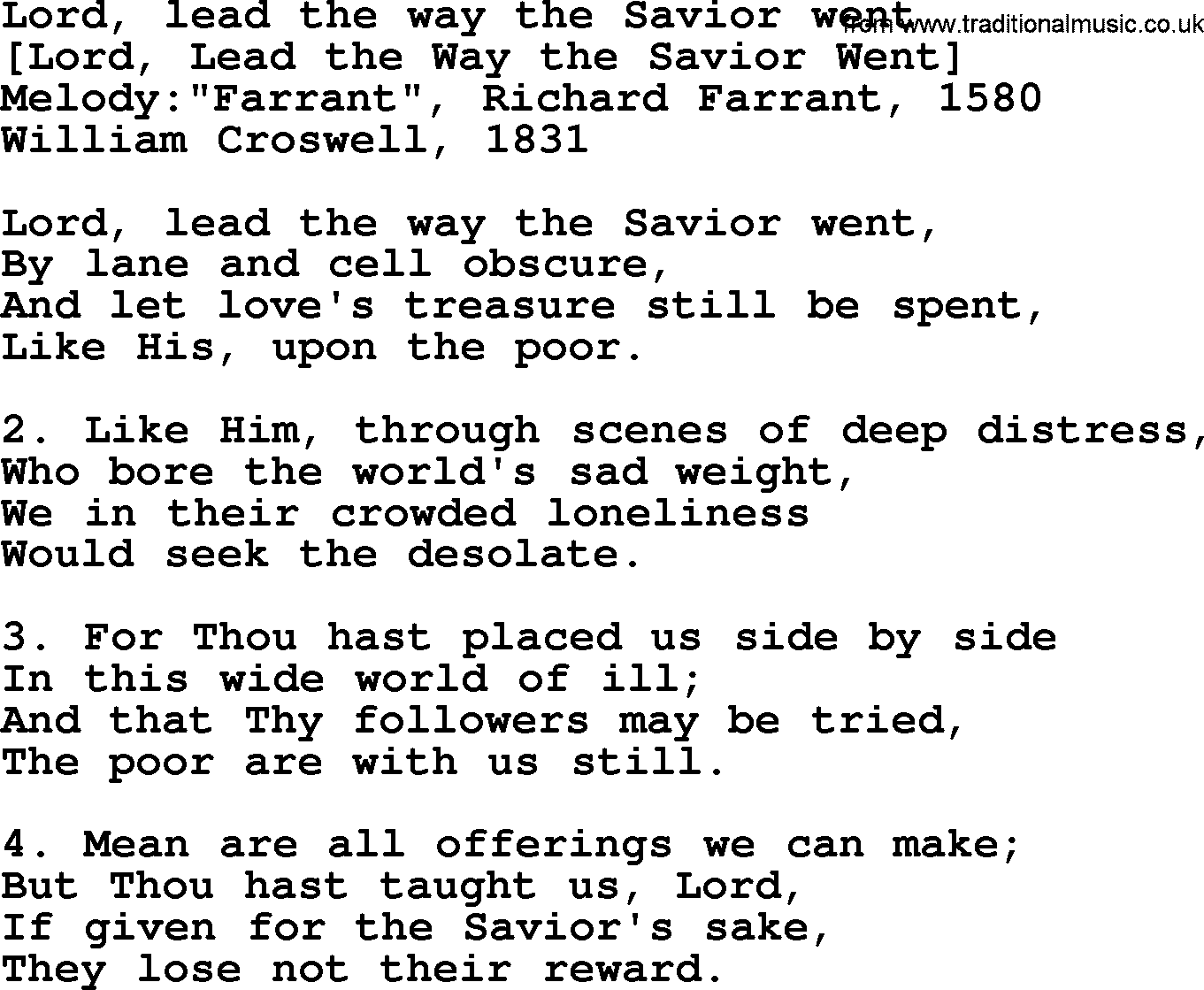 Old American Song: Lord, Lead The Way The Savior Went, lyrics