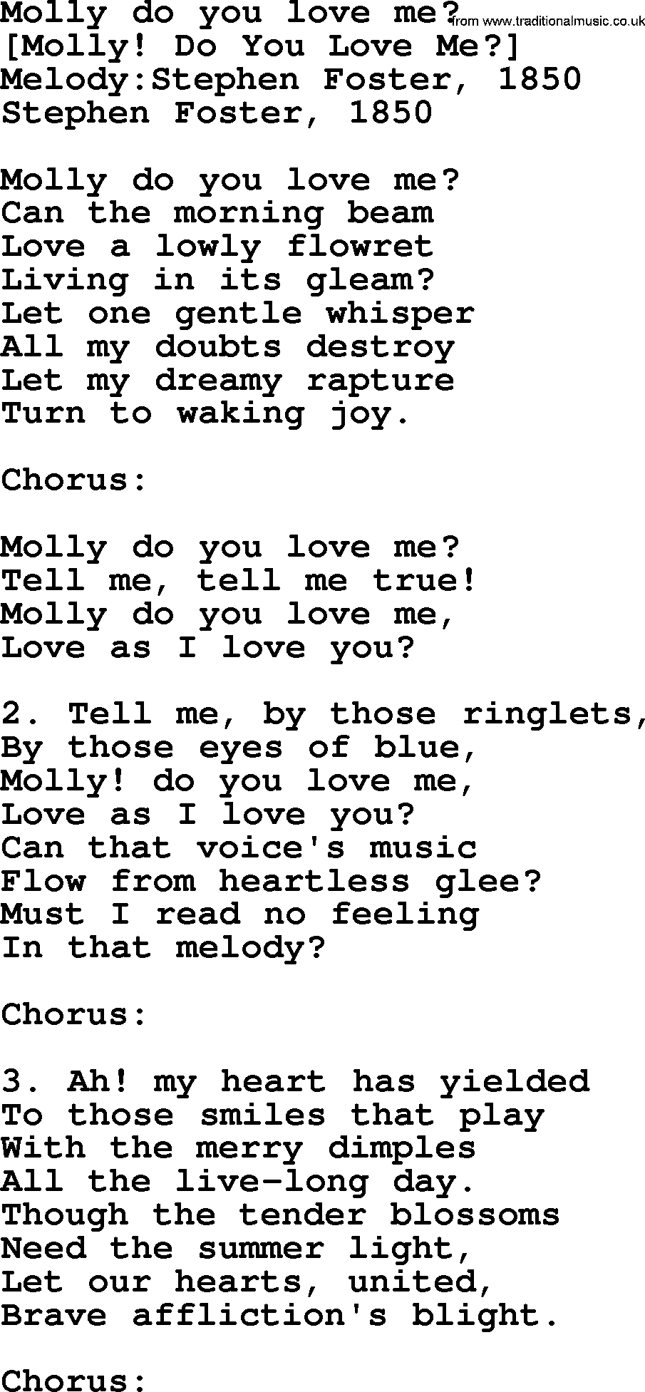 Old American Song: Molly Do You Love Me, lyrics