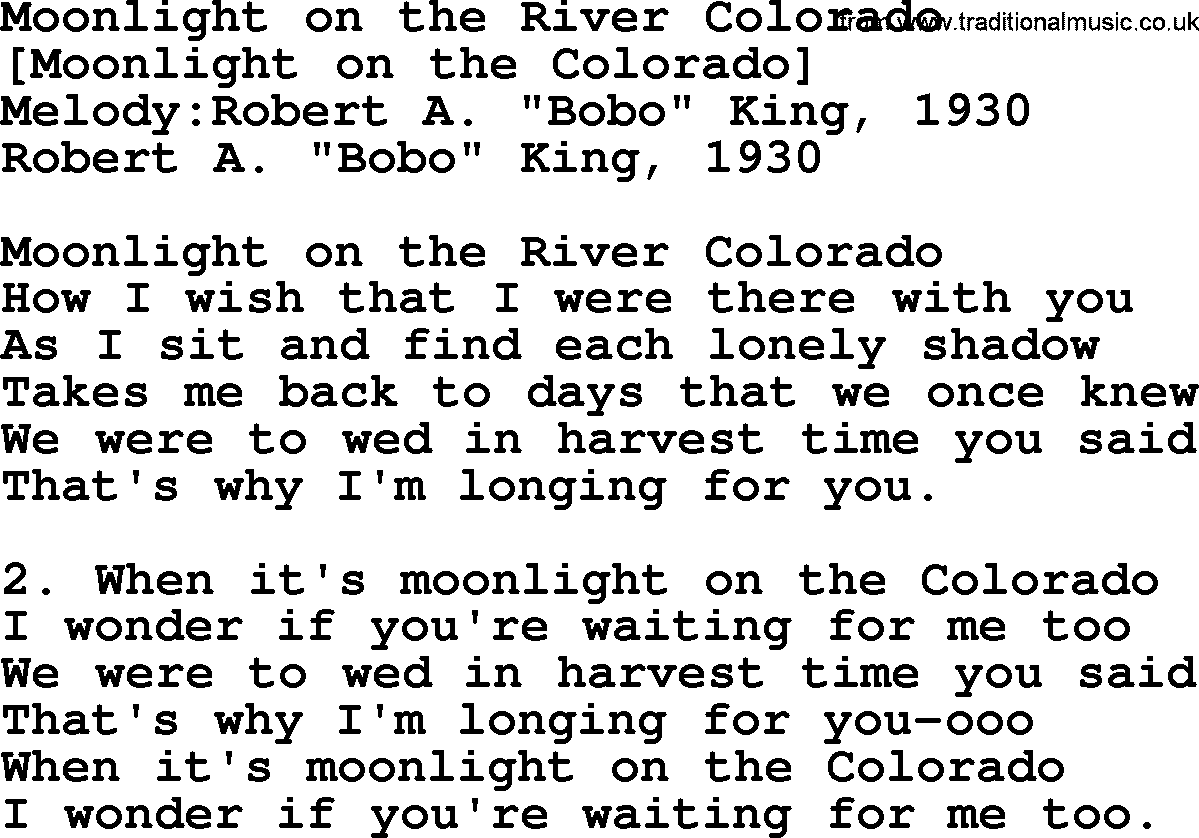 Old American Song: Moonlight On The River Colorado, lyrics