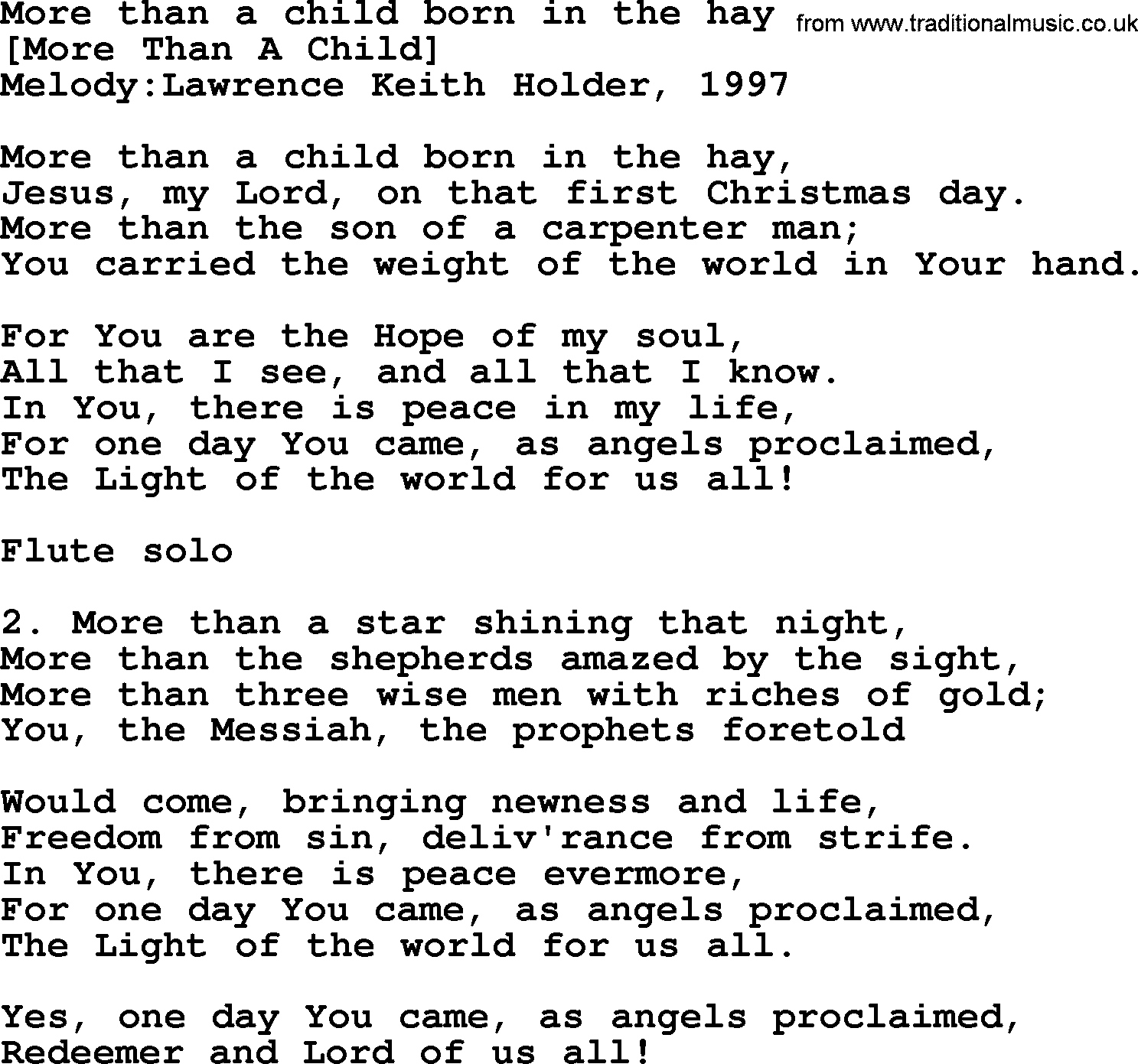 Old American Song: More Than A Child Born In The Hay, lyrics