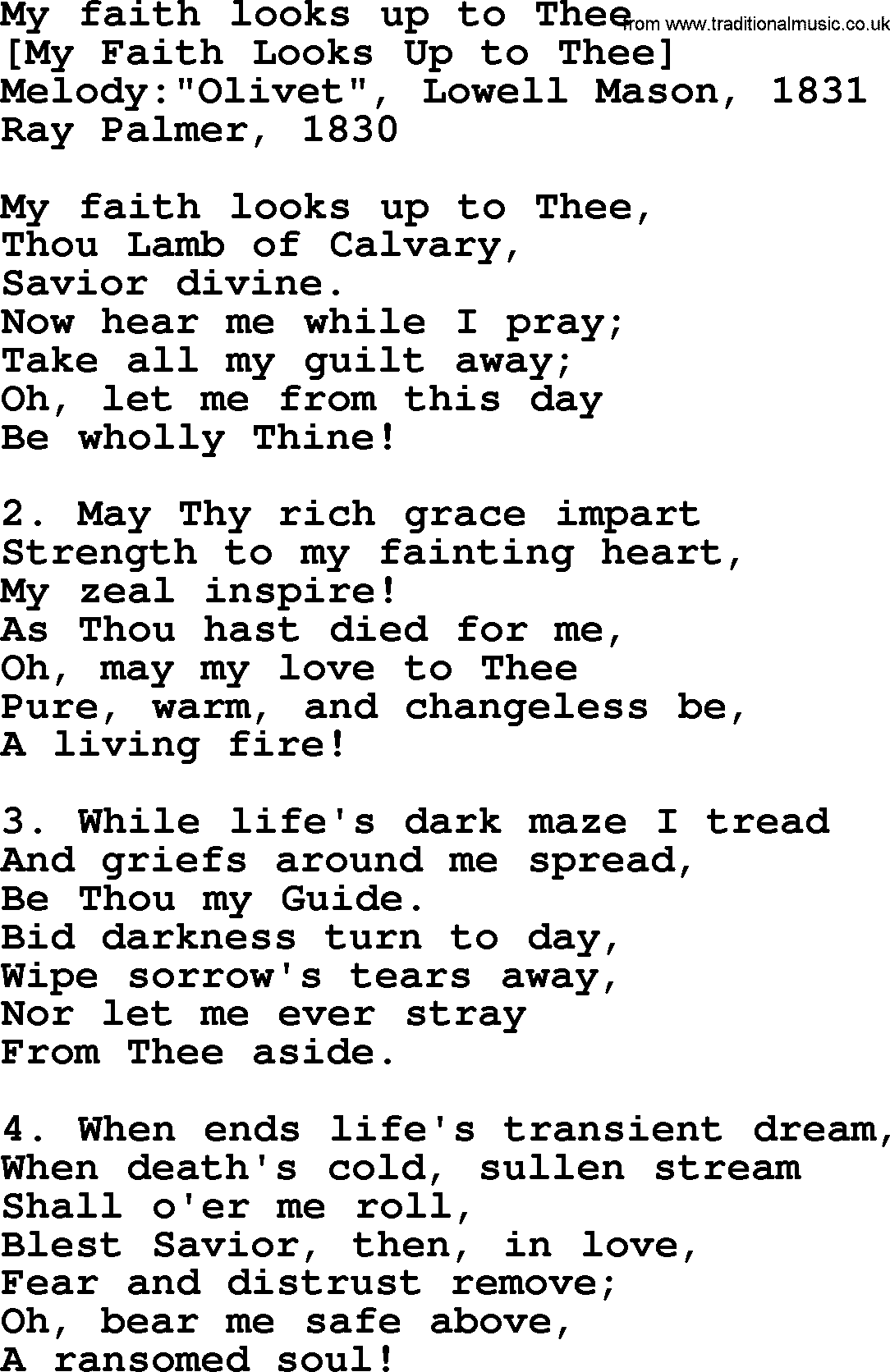 Old American Song: My Faith Looks Up To Thee, lyrics